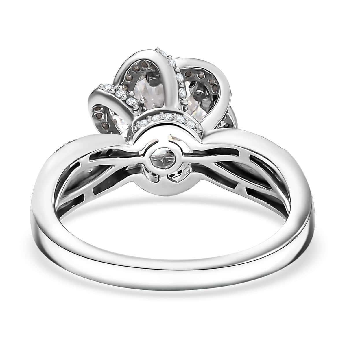 Crisantemo Cut Moissanite 2.60 ctw Floral Cascade Ring in Rhodium Over Sterling Silver (Size 10.0) image number 4