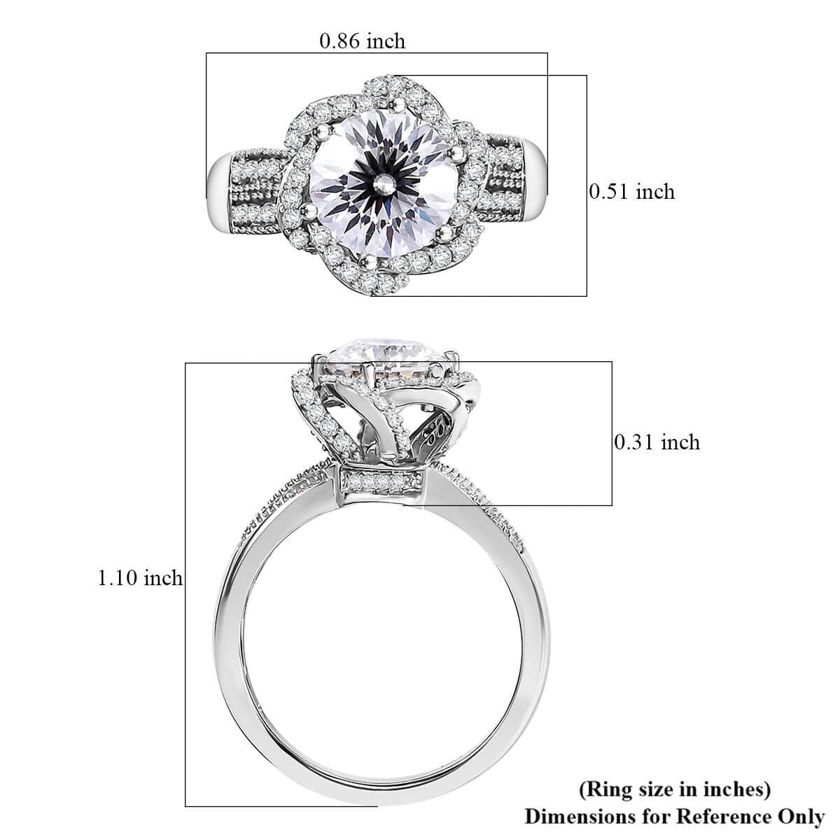 Crisantemo Cut Moissanite 2.60 ctw Floral Cascade Ring in Rhodium Over Sterling Silver (Size 10.0) image number 5