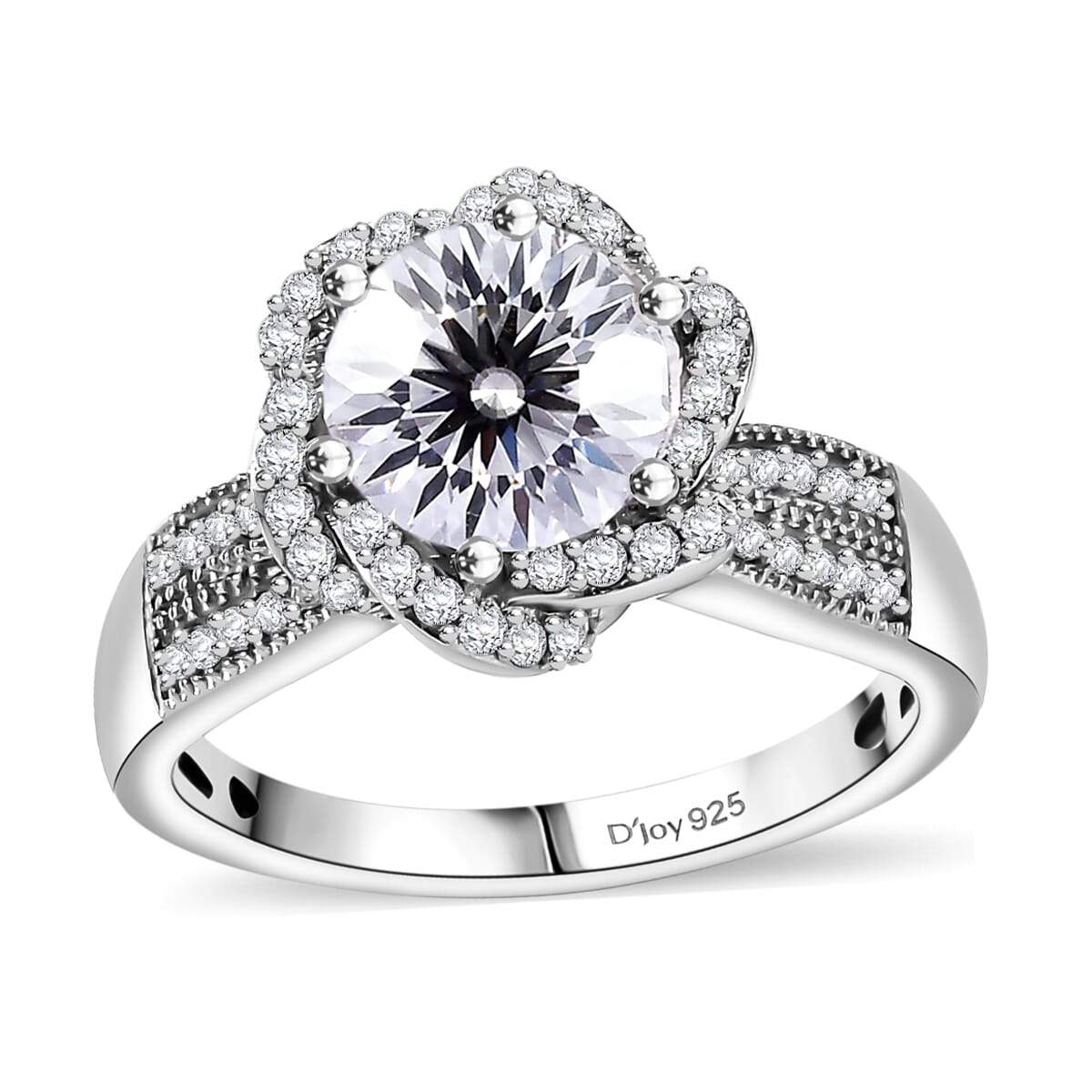 Crisantemo Cut Moissanite 2.60 ctw Floral Cascade Ring in Rhodium Over Sterling Silver (Size 5.0) image number 0