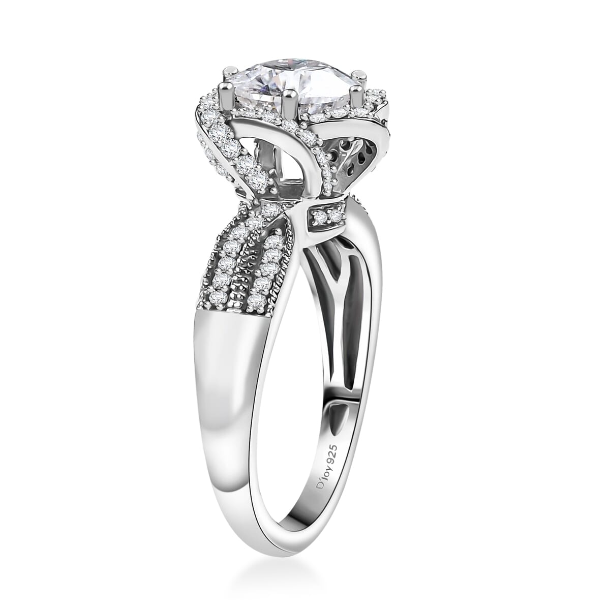 Crisantemo Cut Moissanite 2.60 ctw Floral Cascade Ring in Rhodium Over Sterling Silver (Size 5.0) image number 3