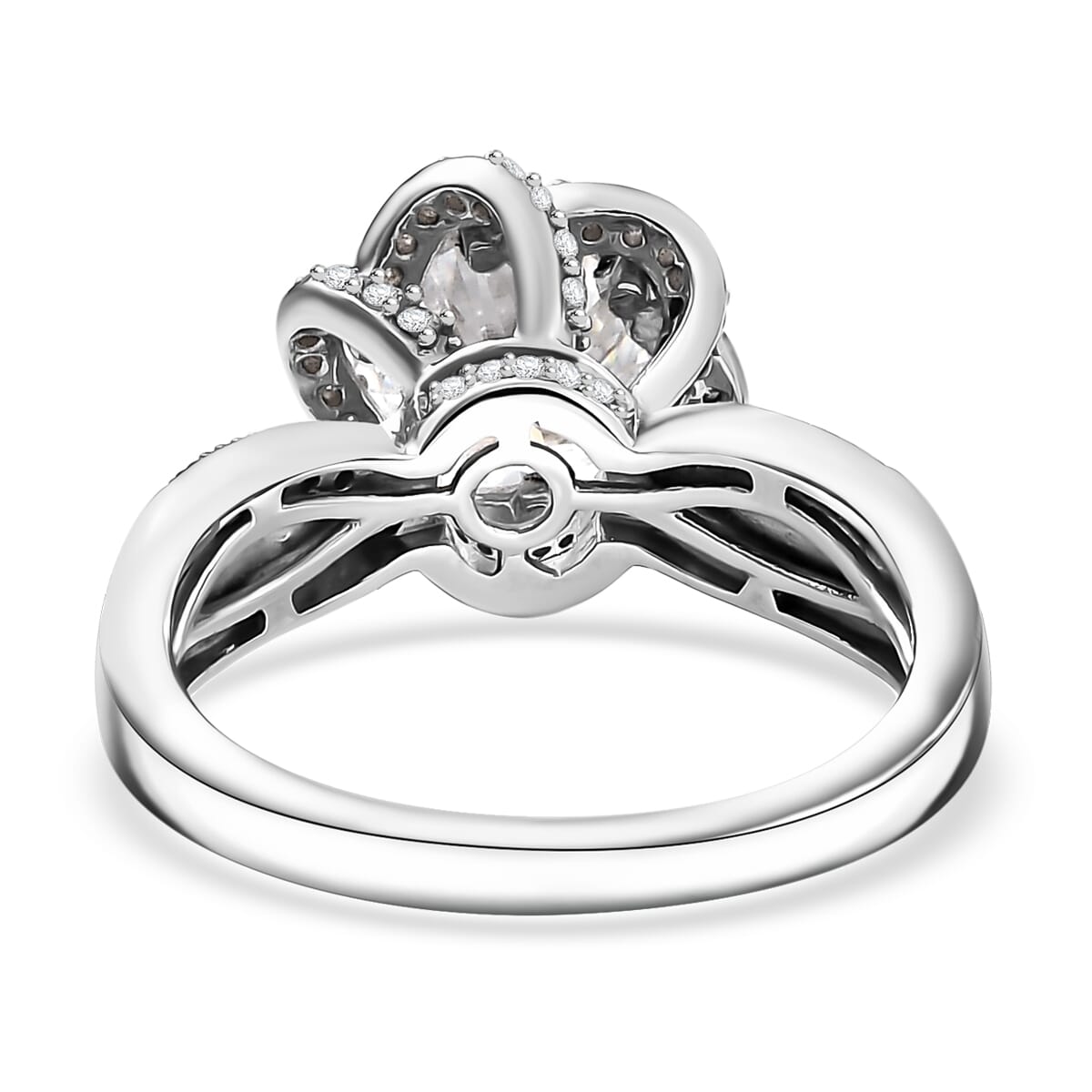 Crisantemo Cut Moissanite 2.60 ctw Floral Cascade Ring in Rhodium Over Sterling Silver (Size 5.0) image number 4