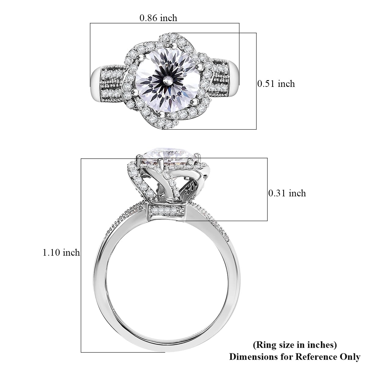 Crisantemo Cut Moissanite 2.60 ctw Floral Cascade Ring in Rhodium Over Sterling Silver (Size 5.0) image number 5