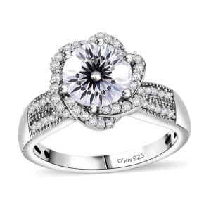 Crisantemo Cut Moissanite 2.60 ctw Floral Cascade Ring in Rhodium Over Sterling Silver (Size 8.0)
