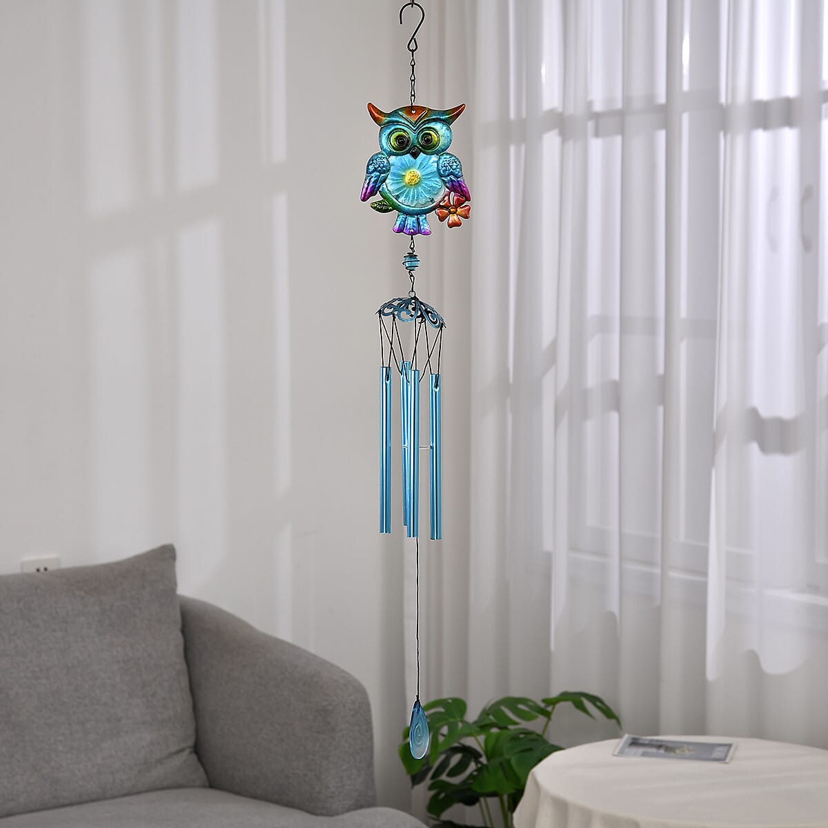 Multi Color Iron and Glass Wind Chime - Owl image number 1