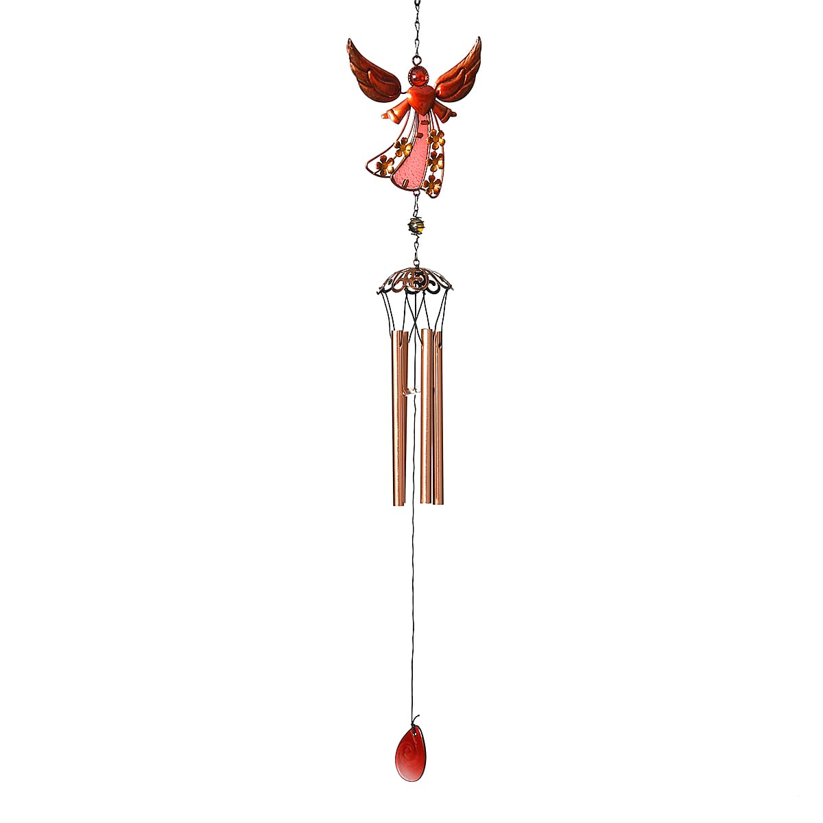 Red with Multi Color Iron and Glass Wind Chime - Angel image number 0