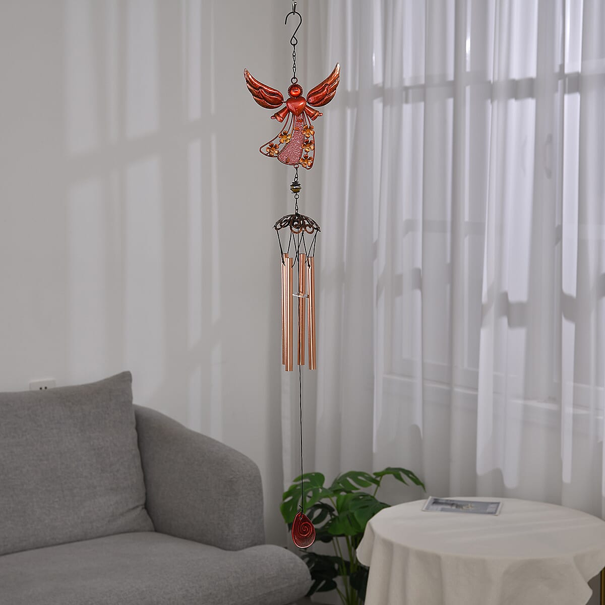 Red with Multi Color Iron and Glass Wind Chime - Angel image number 1