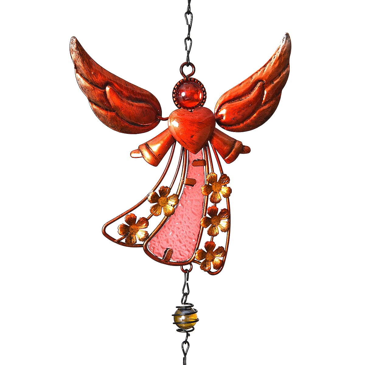 Red with Multi Color Iron and Glass Wind Chime - Angel image number 2