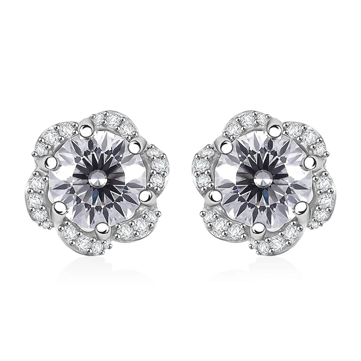 Crisantemo Cut Moissanite 3.35 ctw Floral Cascade Earrings in Rhodium Over Sterling Silver image number 0