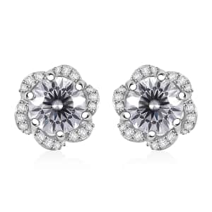 Crisantemo Cut Moissanite 3.35 ctw Floral Cascade Earrings in Rhodium Over Sterling Silver