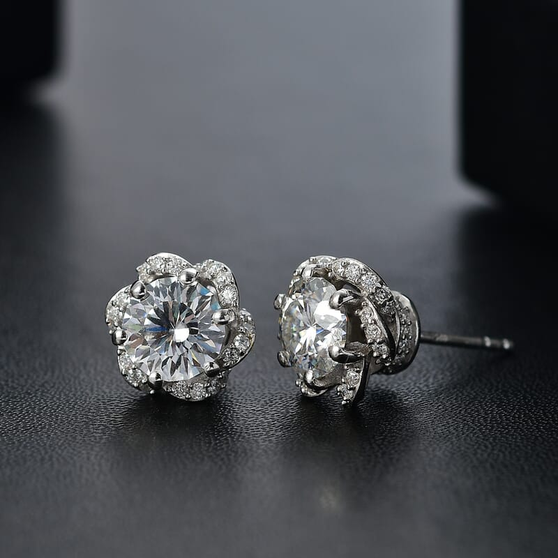 D'Joy Crisantemo Cut Moissanite 3.35 ctw Floral Cascade Earrings in Rhodium Over Sterling Silver