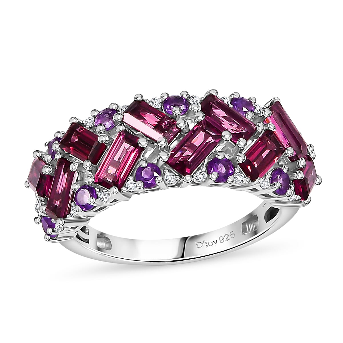 Premium Orissa Rhodolite Garnet, Multi Gemstone Mosaic Ring in Rhodium Over Sterling Silver (Size 10.0) 3.40 ctw image number 0