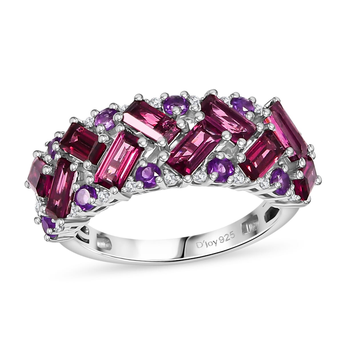 Premium Orissa Rhodolite Garnet and Multi Gemstone 3.40 ctw Mosaic Ring in Rhodium Over Sterling Silver (Size 5.0) image number 0