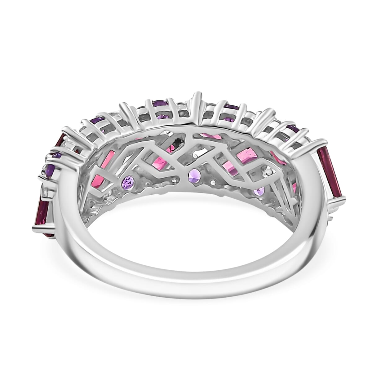 Premium Orissa Rhodolite Garnet and Multi Gemstone 3.40 ctw Mosaic Ring in Rhodium Over Sterling Silver (Size 5.0) image number 4