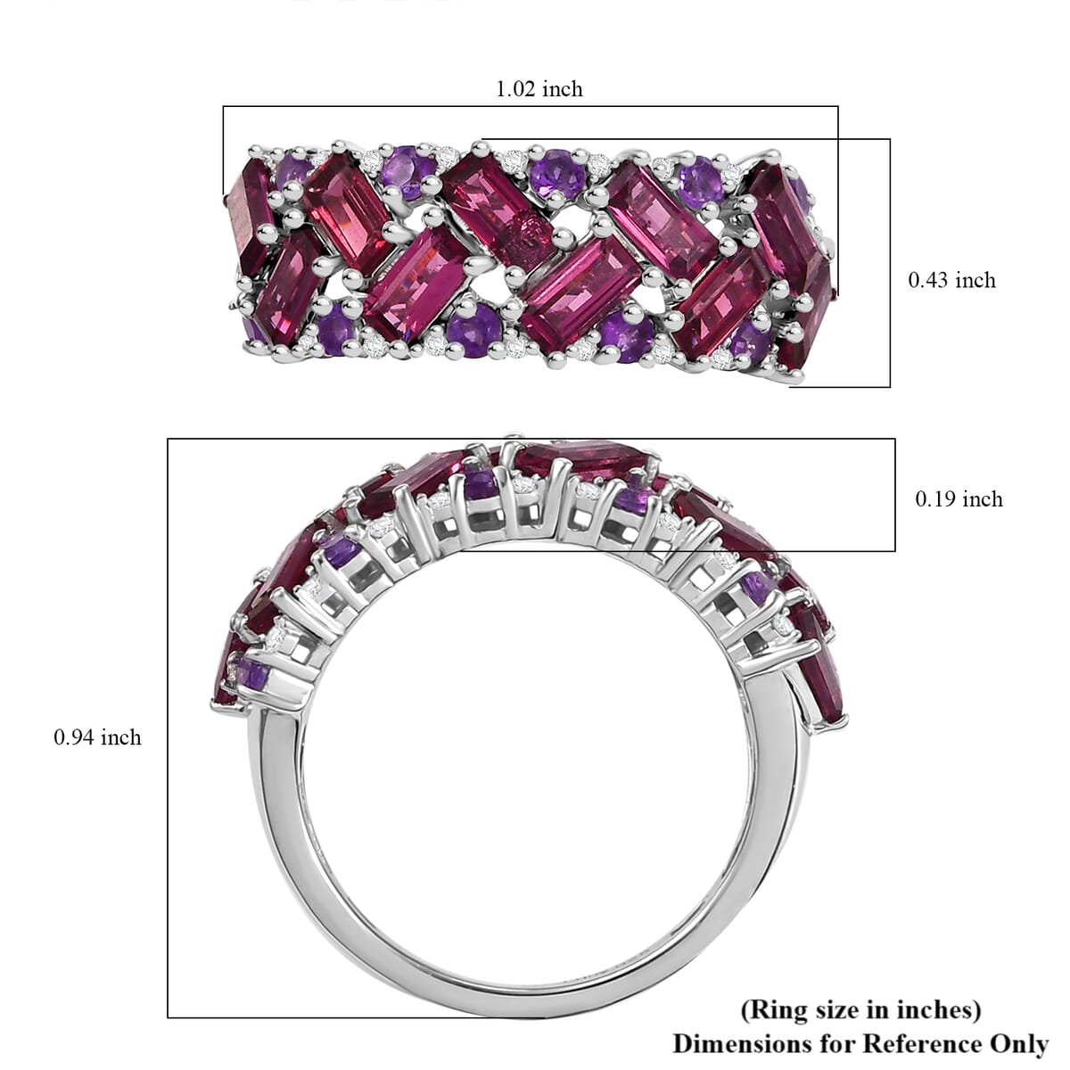 Premium Orissa Rhodolite Garnet and Multi Gemstone 3.40 ctw Mosaic Ring in Rhodium Over Sterling Silver (Size 5.0) image number 5