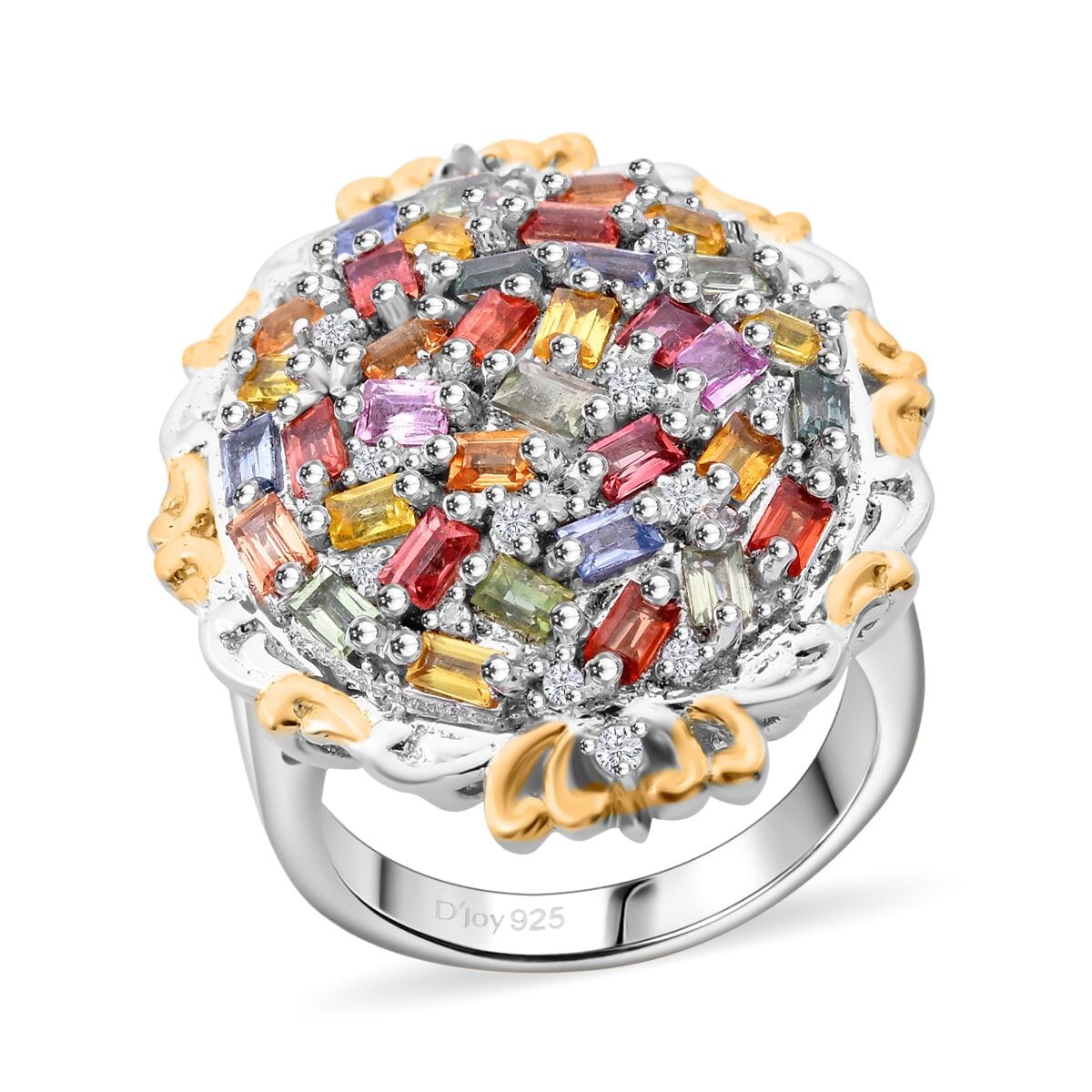 Multi Sapphire and White Zircon 4.15 ctw Prism Blossom Ring in 18K Vermeil YG and Rhodium Over Sterling Silver (Size 10.0) image number 3