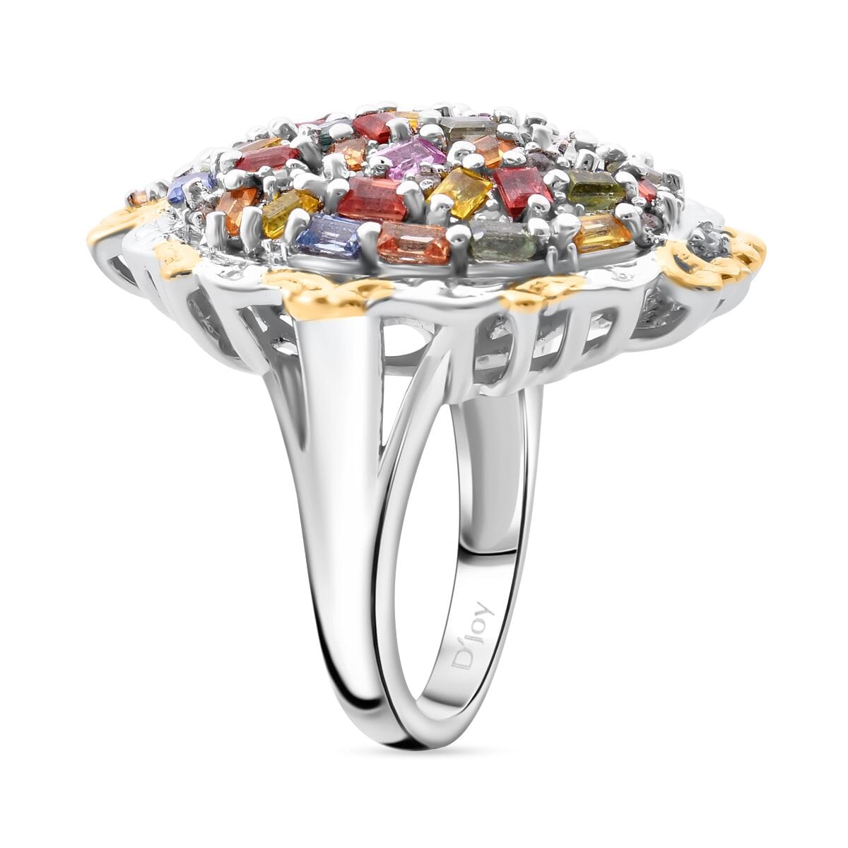 Multi Sapphire and White Zircon 4.15 ctw Prism Blossom Ring in 18K Vermeil YG and Rhodium Over Sterling Silver (Size 10.0) image number 4