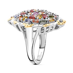 Multi Sapphire and White Zircon 4.15 ctw Prism Blossom Ring in 18K Vermeil YG and Rhodium Over Sterling Silver (Size 7.0)