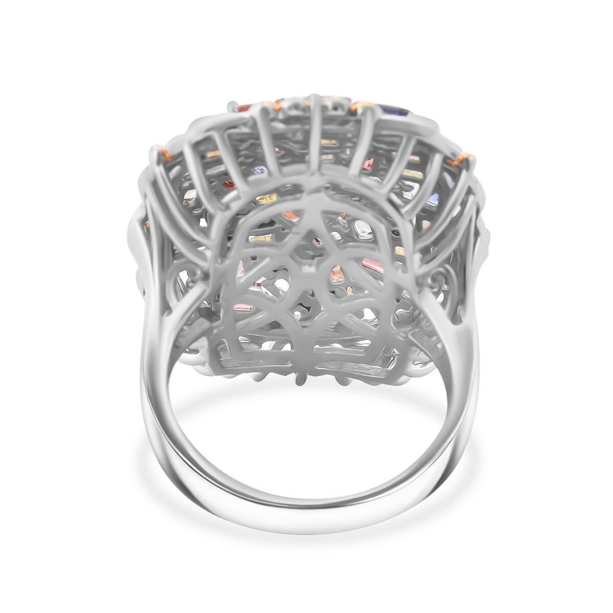 Multi Sapphire and White Zircon 4.40 ctw Prism Blossom Ring in 18K Vermeil YG and Ring in Rhodium Over Sterling Silver (Size 8.0) image number 4