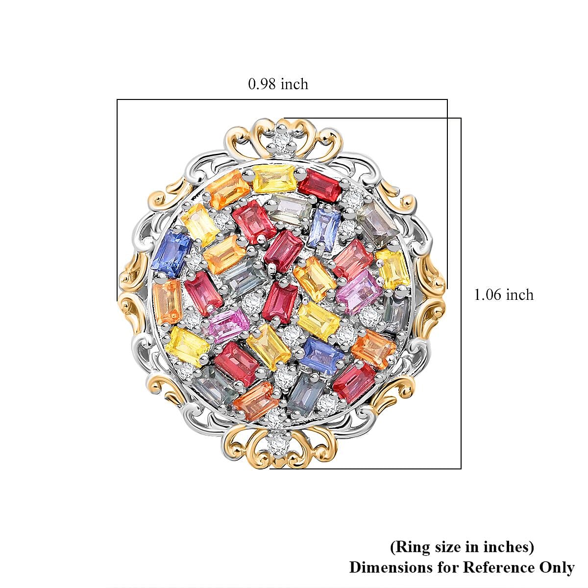 Multi Sapphire and White Zircon 3.50 ctw Prism Blossom Ring in 18K Vermeil YG and Rhodium Over Sterling Silver (Size 10.0)