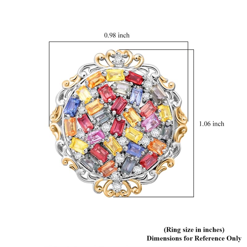 Multi Sapphire and White Zircon 3.50 ctw Prism Blossom Ring in 18K Vermeil YG and Rhodium Over Sterling Silver (Size 10.0)