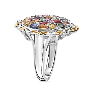 Multi Sapphire and White Zircon 3.50 ctw Prism Blossom Ring in 18K Vermeil YG and Rhodium Over Sterling Silver (Size 8.0)