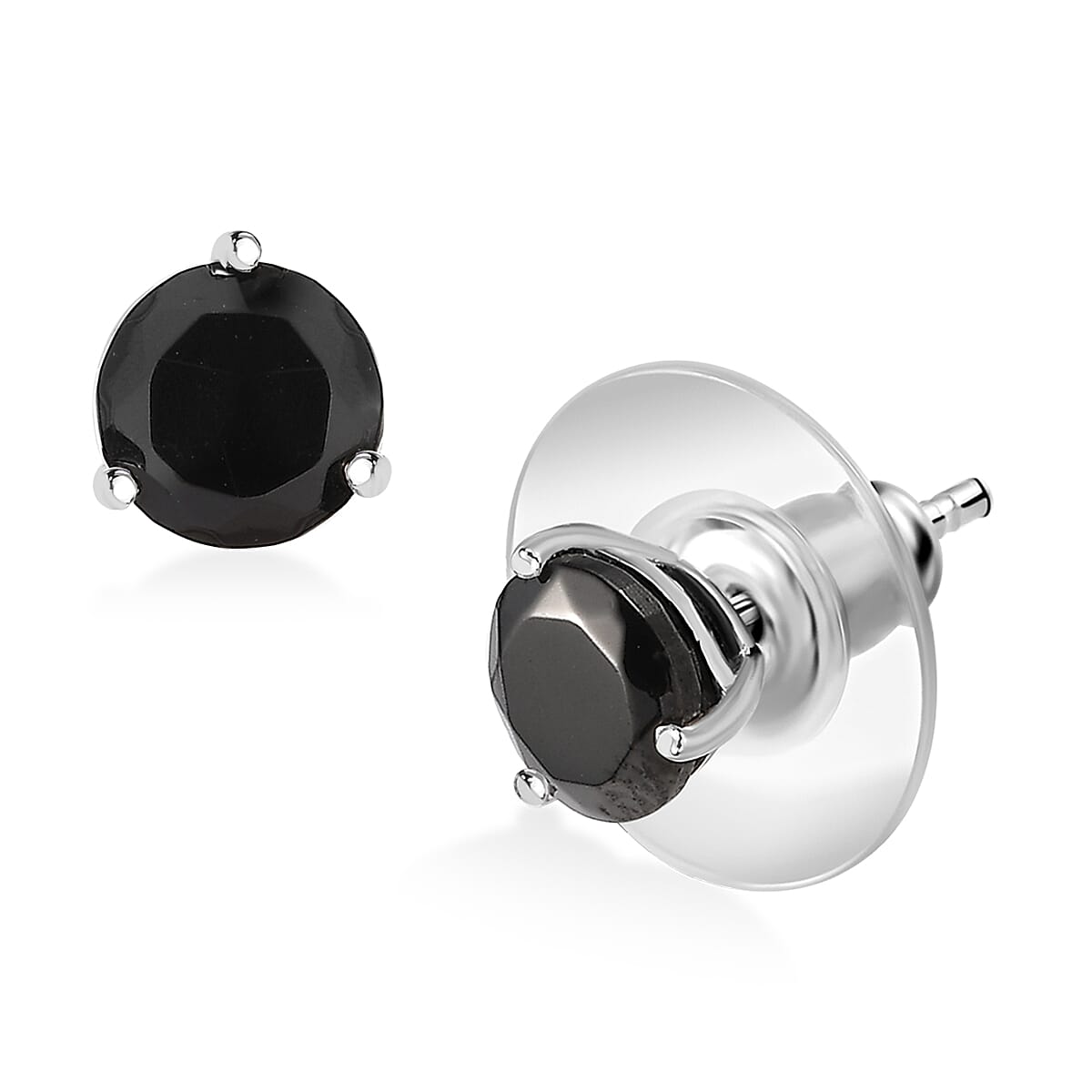 D'Joy Elite Shungite 1.10 ctw Solitaire Stud Earrings in Rhodium Over Sterling Silver image number 0