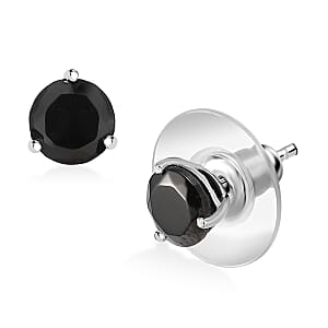 D'Joy Elite Shungite 1.10 ctw Solitaire Stud Earrings in Rhodium Over Sterling Silver