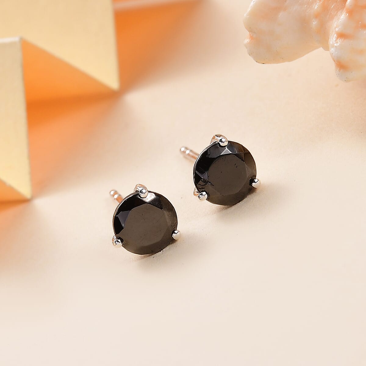 D'Joy Elite Shungite 1.10 ctw Solitaire Stud Earrings in Rhodium Over Sterling Silver image number 1