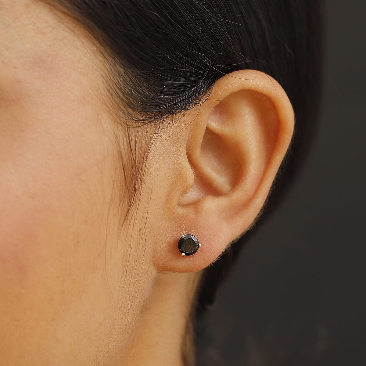 D'Joy Elite Shungite 1.10 ctw Solitaire Stud Earrings in Rhodium Over Sterling Silver image number 2