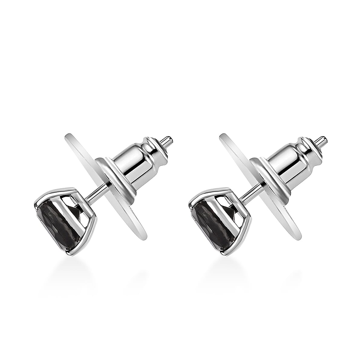 D'Joy Elite Shungite 1.10 ctw Solitaire Stud Earrings in Rhodium Over Sterling Silver image number 3