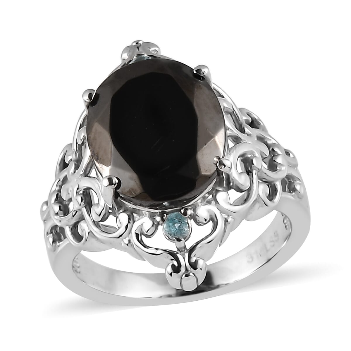 Elite Shungite and Mojave Blue Apatite 3.00 ctw Ring in Stainless Steel (Size 7.0) image number 0