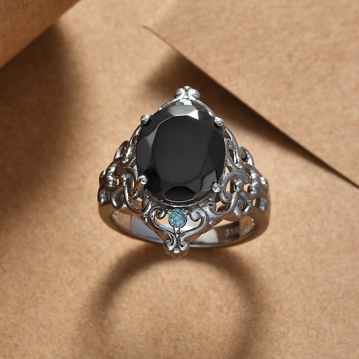 Elite Shungite and Mojave Blue Apatite 3.00 ctw Ring in Stainless Steel (Size 7.0) image number 1