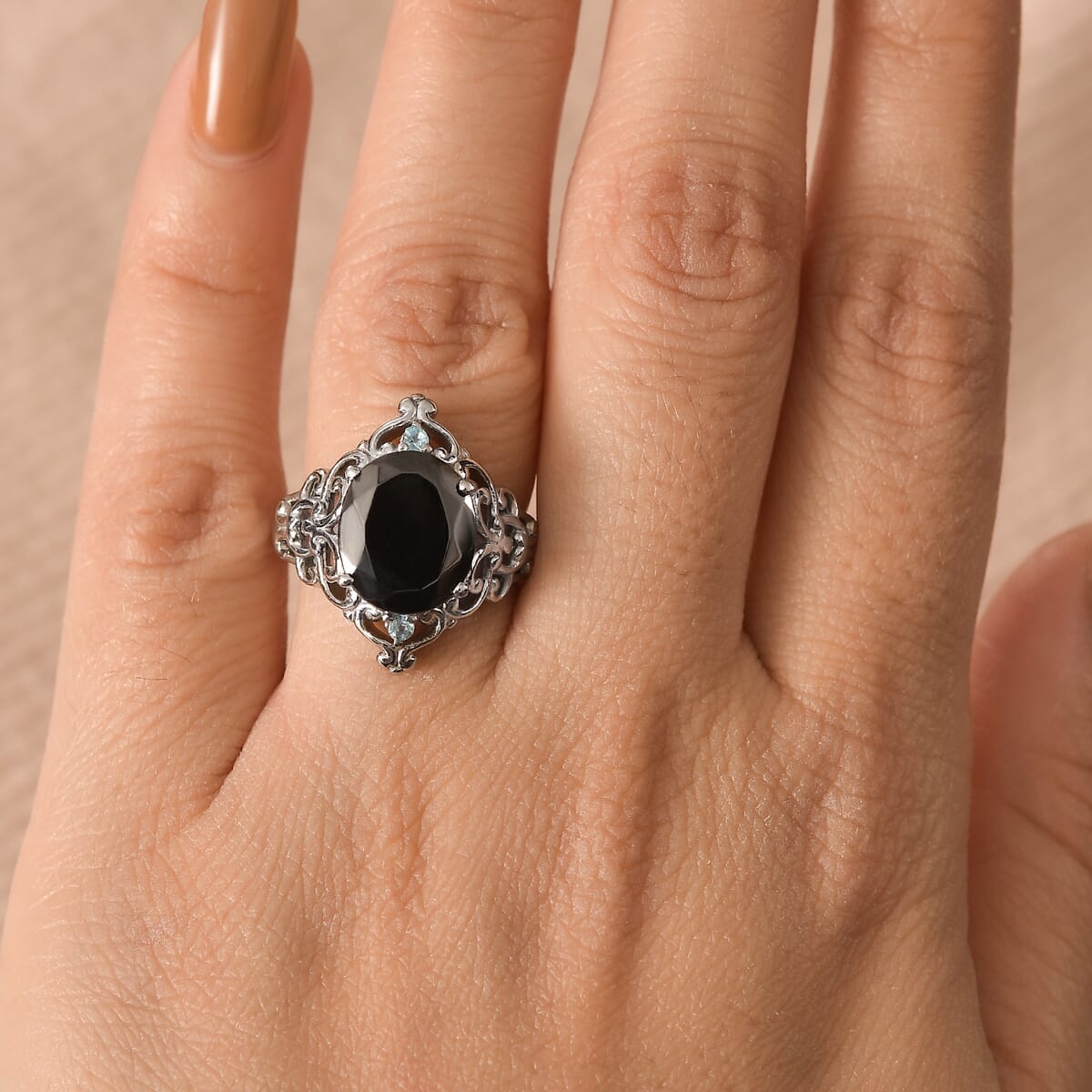 Elite Shungite and Mojave Blue Apatite 3.00 ctw Ring in Stainless Steel (Size 7.0) image number 2