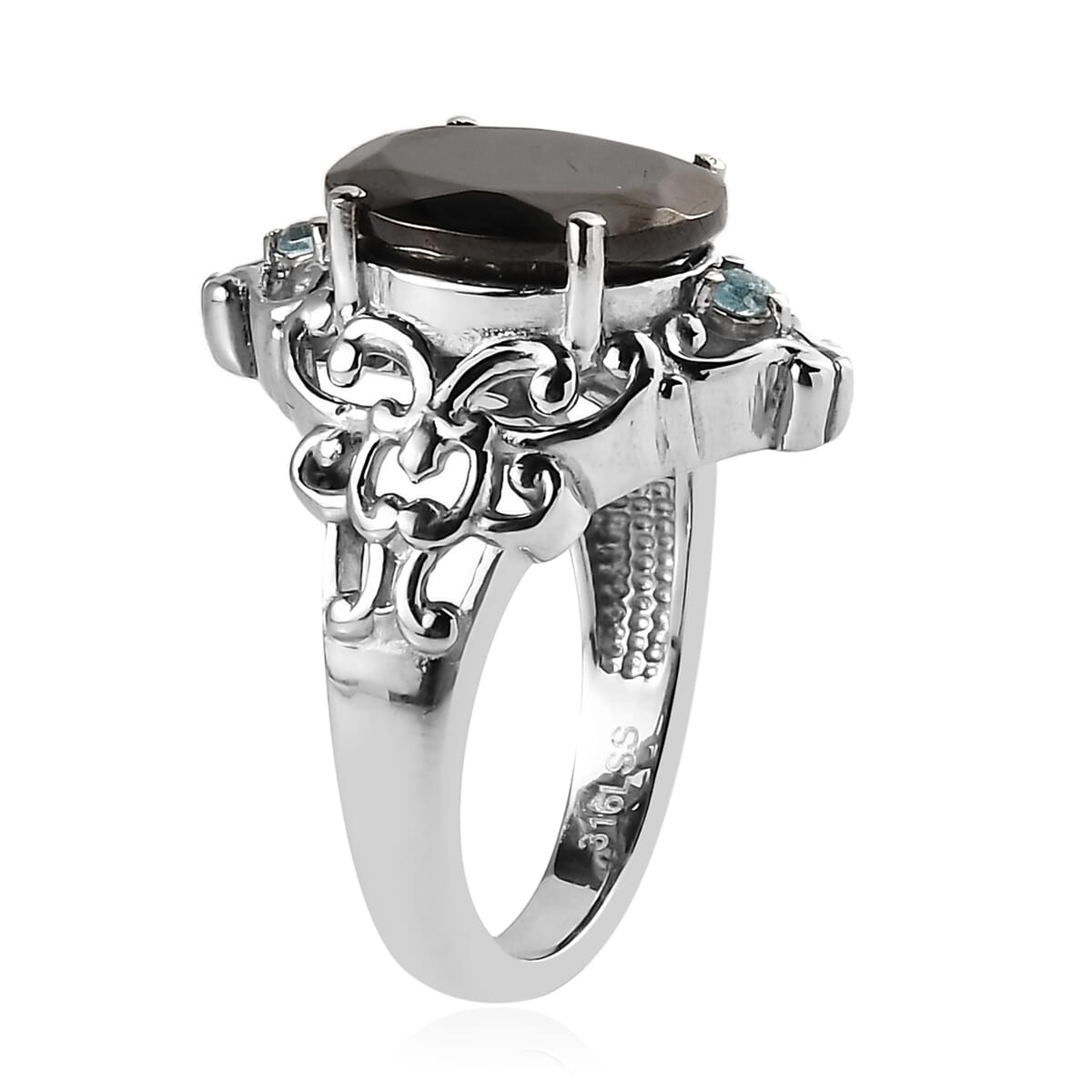 Elite Shungite and Mojave Blue Apatite 3.00 ctw Ring in Stainless Steel (Size 7.0) image number 3