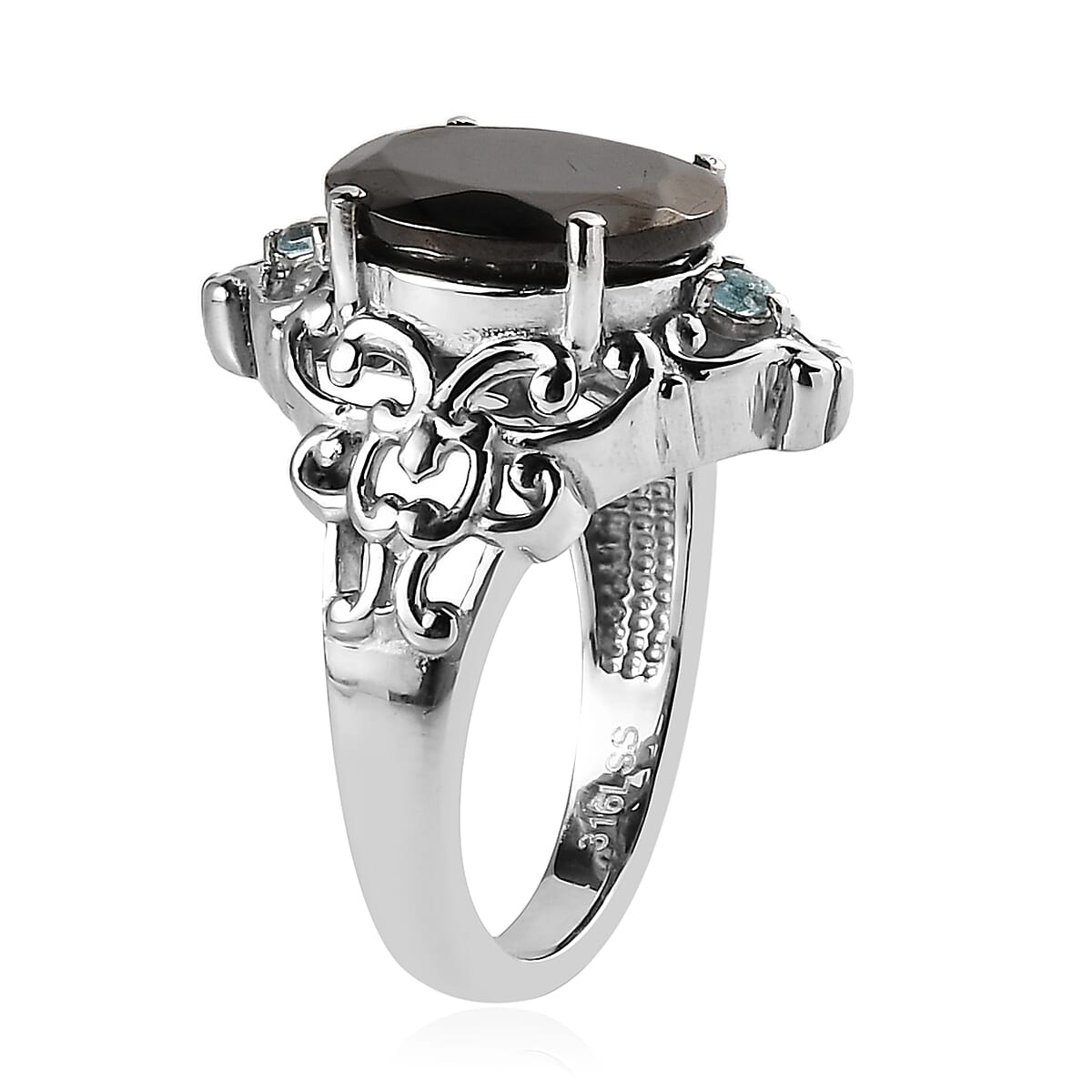 Elite Shungite and Mojave Blue Apatite 3.00 ctw Victorian Twilight Ring in Stainless Steel (Size 9.0) image number 3