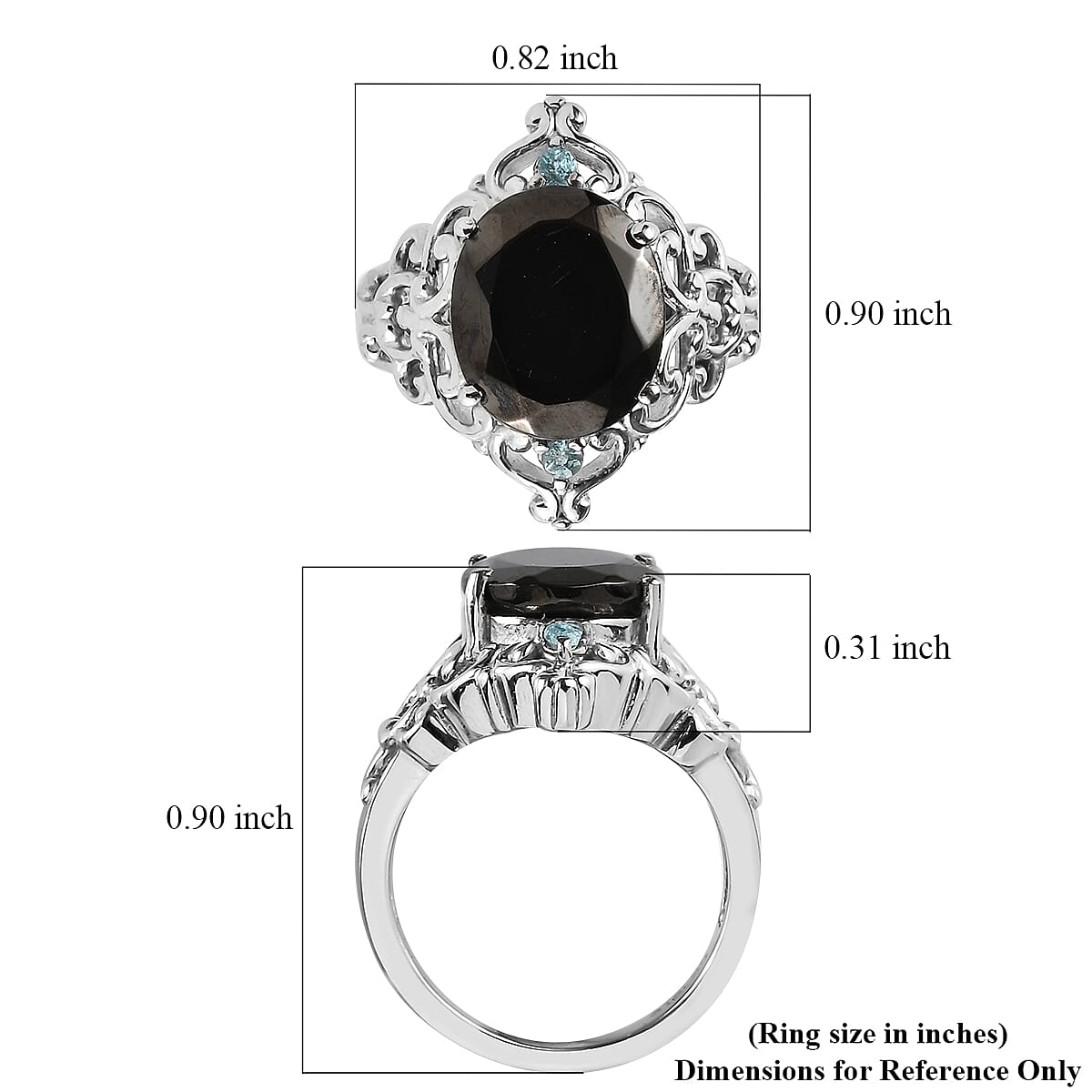 Elite Shungite and Mojave Blue Apatite 3.00 ctw Victorian Twilight Ring in Stainless Steel (Size 9.0) image number 5