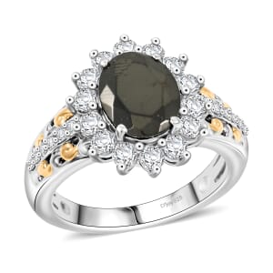 D'Joy Elite Shungite and White Zircon 2.00 ctw Regal Eclipse Ring in 18K Vermeil YG and Rhodium Over Sterling Silver (Size 10.0)