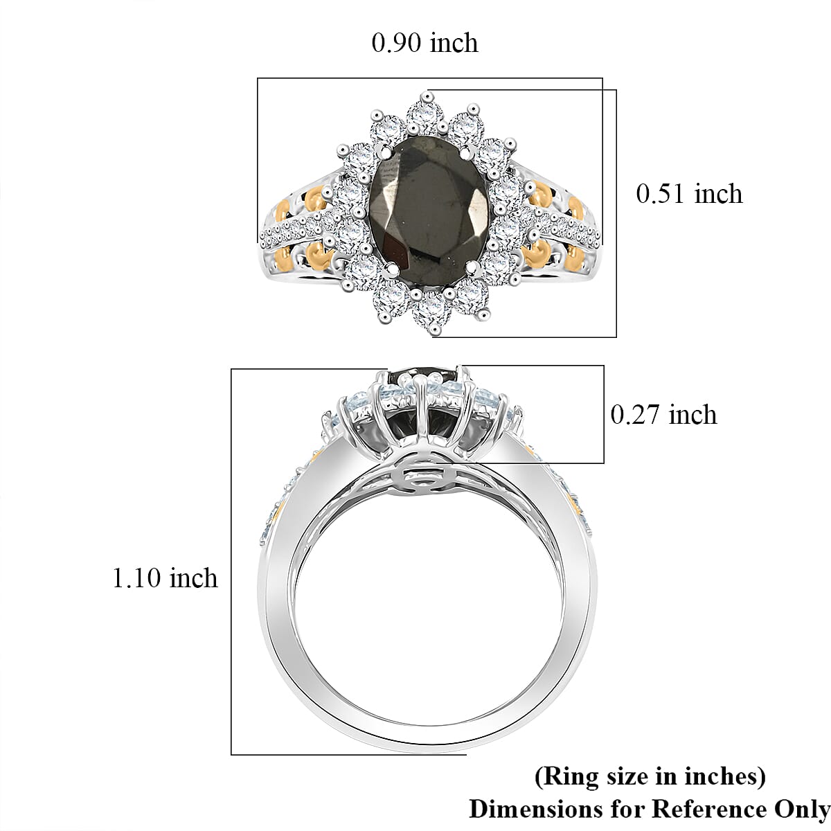 D'Joy Elite Shungite and White Zircon 2.00 ctw Regal Eclipse Ring in 18K Vermeil YG and Rhodium Over Sterling Silver (Size 10.0)