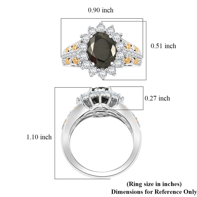 D'Joy Elite Shungite and White Zircon 2.00 ctw Regal Eclipse Ring in 18K Vermeil YG and Rhodium Over Sterling Silver (Size 10.0)