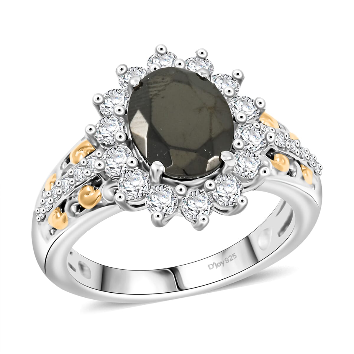 D'Joy Elite Shungite and White Zircon 2.00 ctw Ring in 18K Vermeil YG and Rhodium Over Sterling Silver (Size 5.0) image number 0