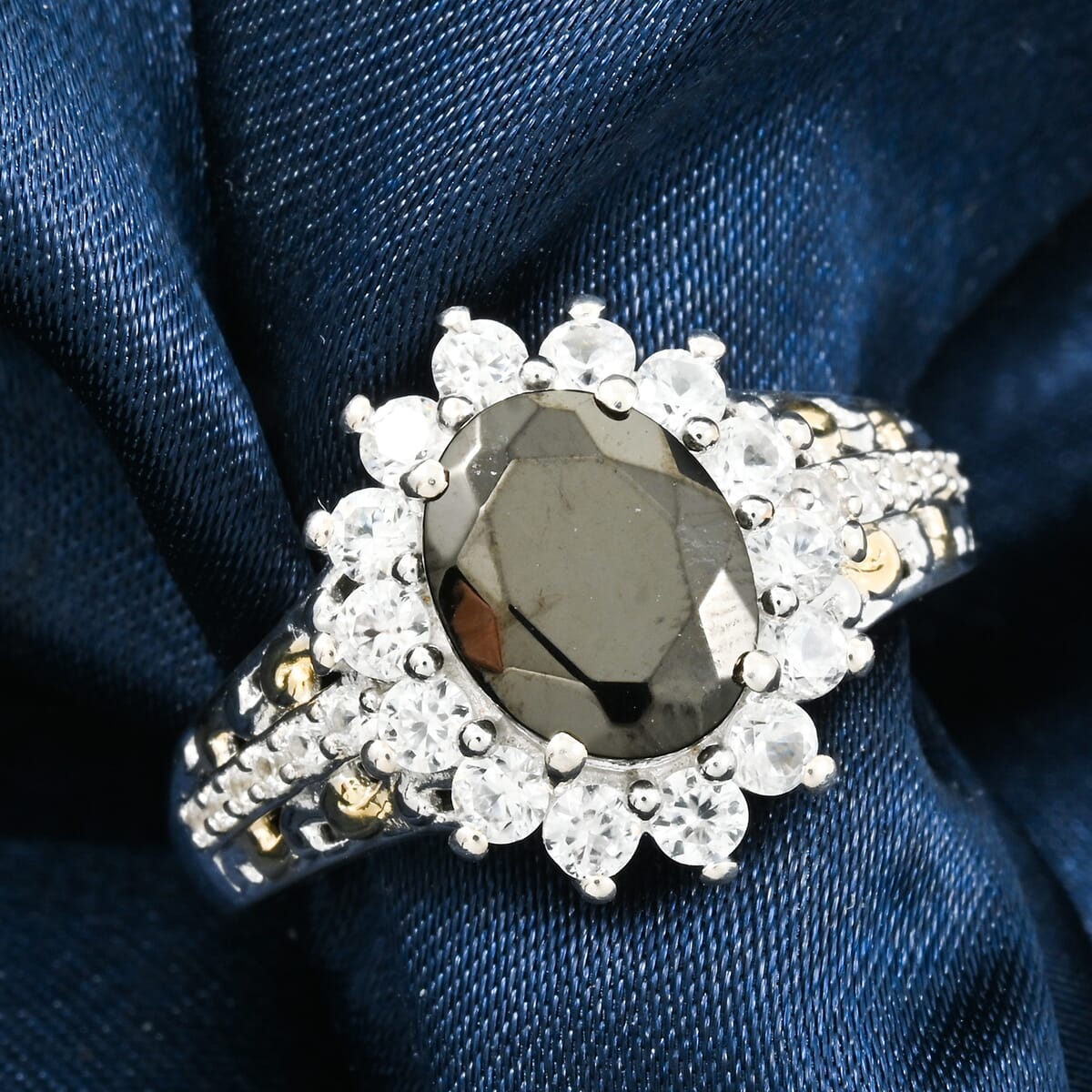 D'Joy Elite Shungite and White Zircon 2.00 ctw Ring in 18K Vermeil YG and Rhodium Over Sterling Silver (Size 5.0) image number 1