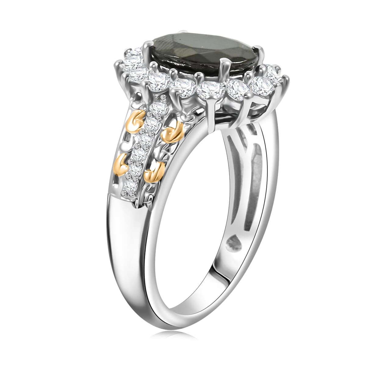 D'Joy Elite Shungite and White Zircon 2.00 ctw Ring in 18K Vermeil YG and Rhodium Over Sterling Silver (Size 5.0) image number 3