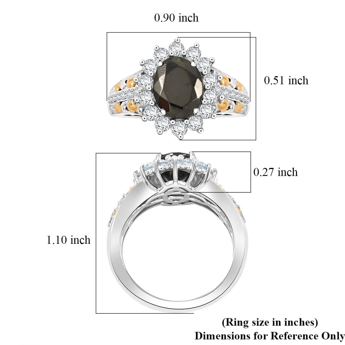 D'Joy Elite Shungite and White Zircon 2.00 ctw Ring in 18K Vermeil YG and Rhodium Over Sterling Silver (Size 5.0) image number 5