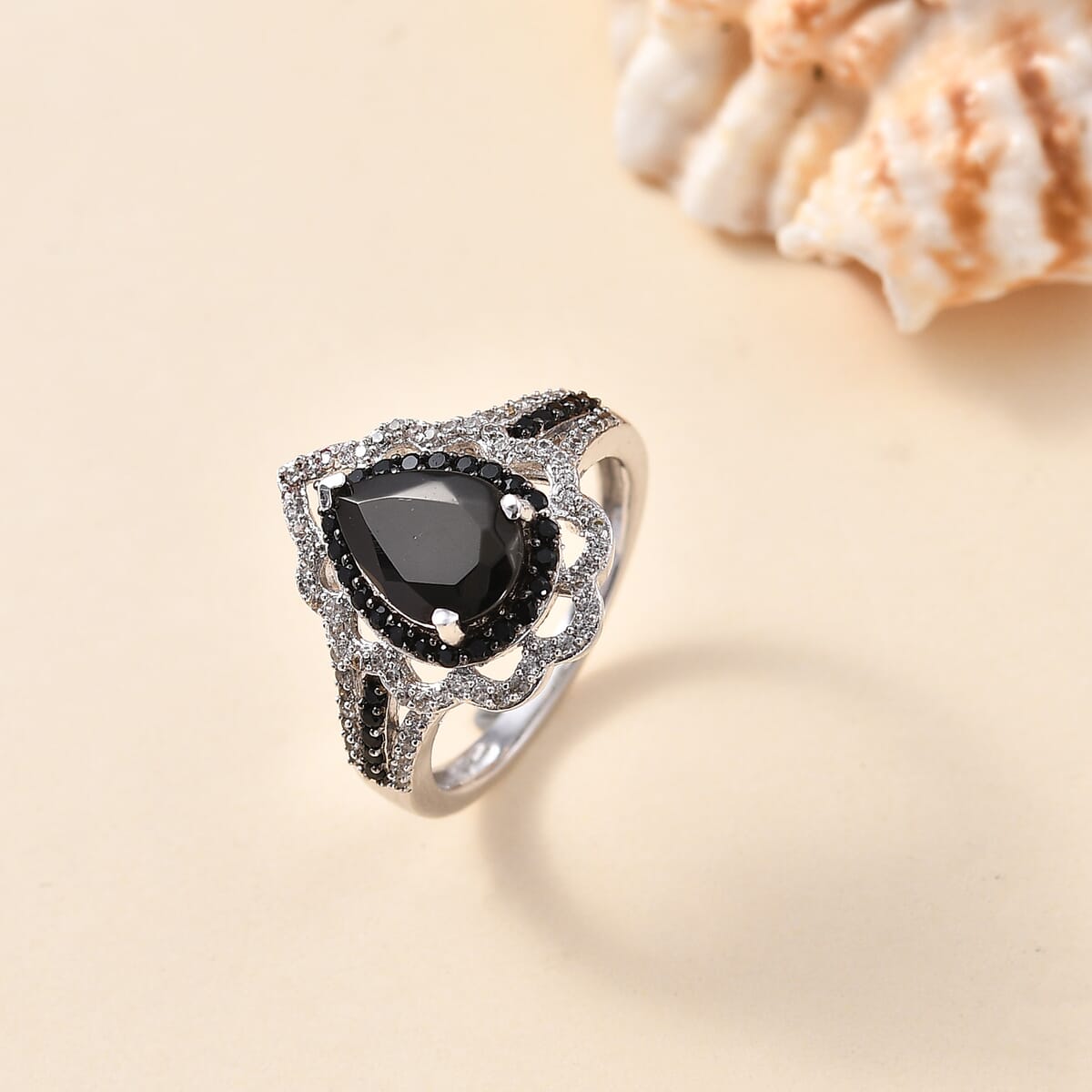 Elite Shungite and Multi Gemstone 1.85 ctw Ring in Platinum Bond (Size 6.0) image number 1