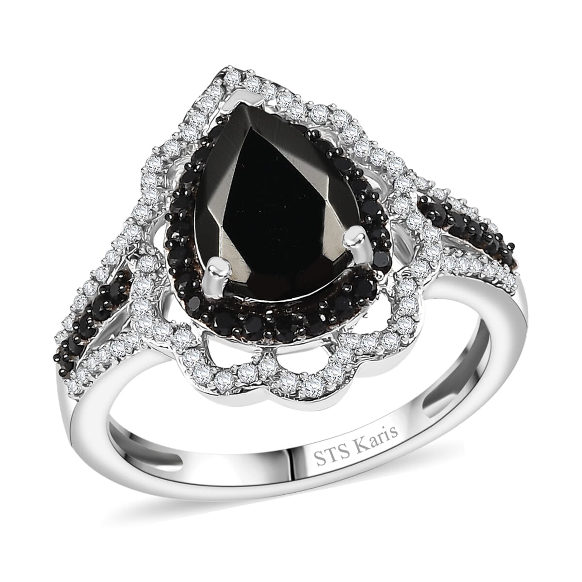 Elite Shungite and Multi Gemstone 1.85 ctw Ring in Platinum Bond (Size 9.0) image number 0