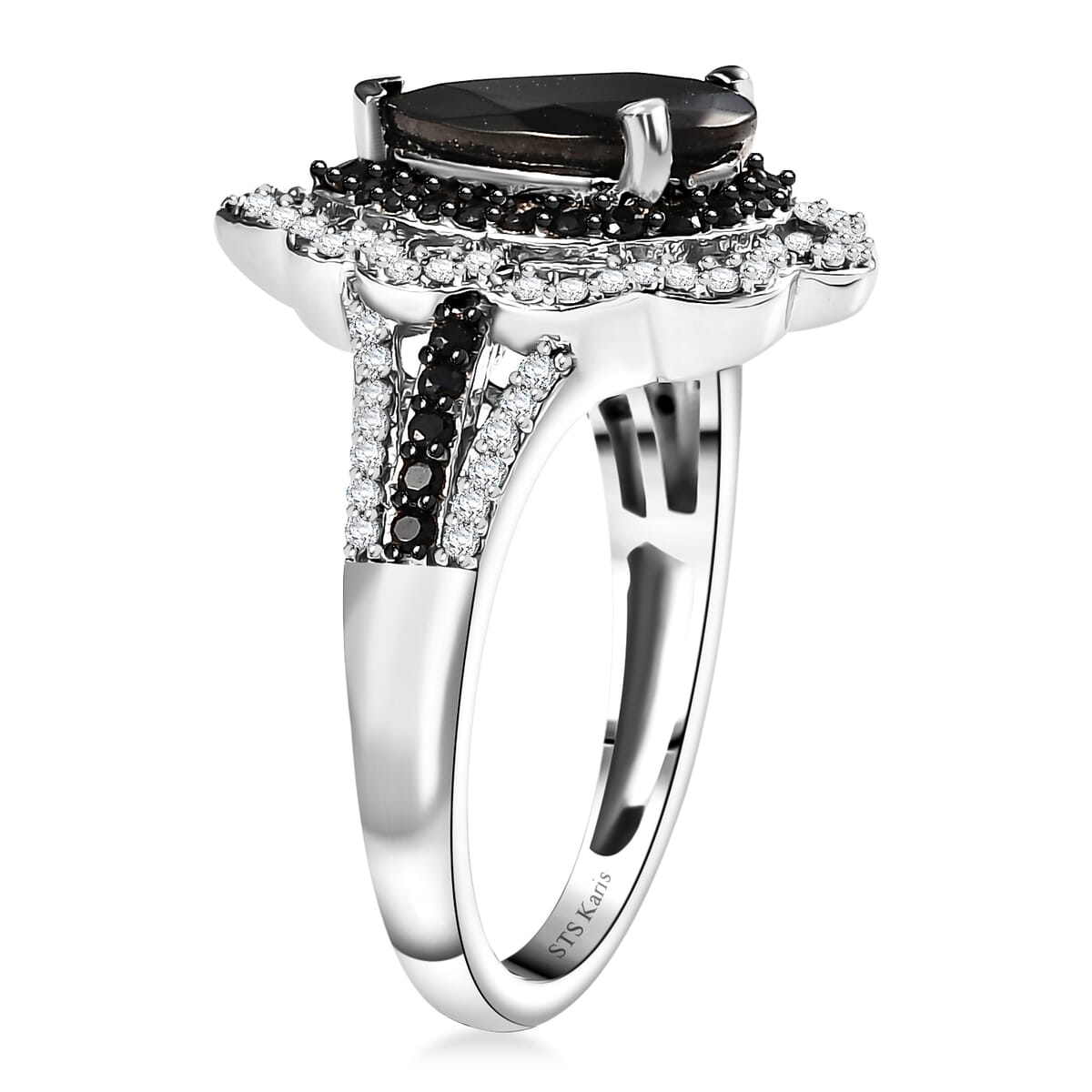 Elite Shungite and Multi Gemstone 1.85 ctw Ring in Platinum Bond (Size 9.0) image number 3