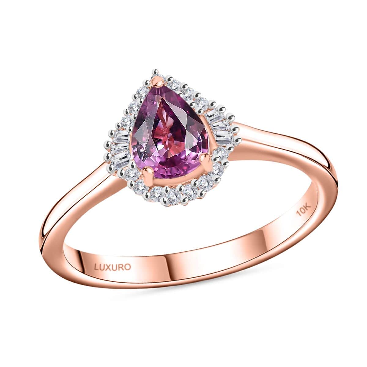 Luxoro AAA Madagascar Purple Sapphire and G-H I2 Diamond 0.90 ctw Halo Ring in 10K Rose Gold (Size 10.0) image number 0