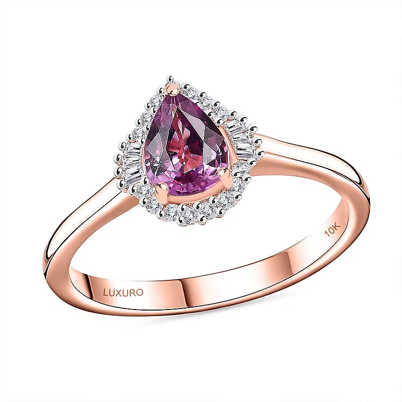 Luxoro AAA Madagascar Purple Sapphire, Diamond Halo Ring in 10K Rose Gold 0.90 ctw (Size 10.0)