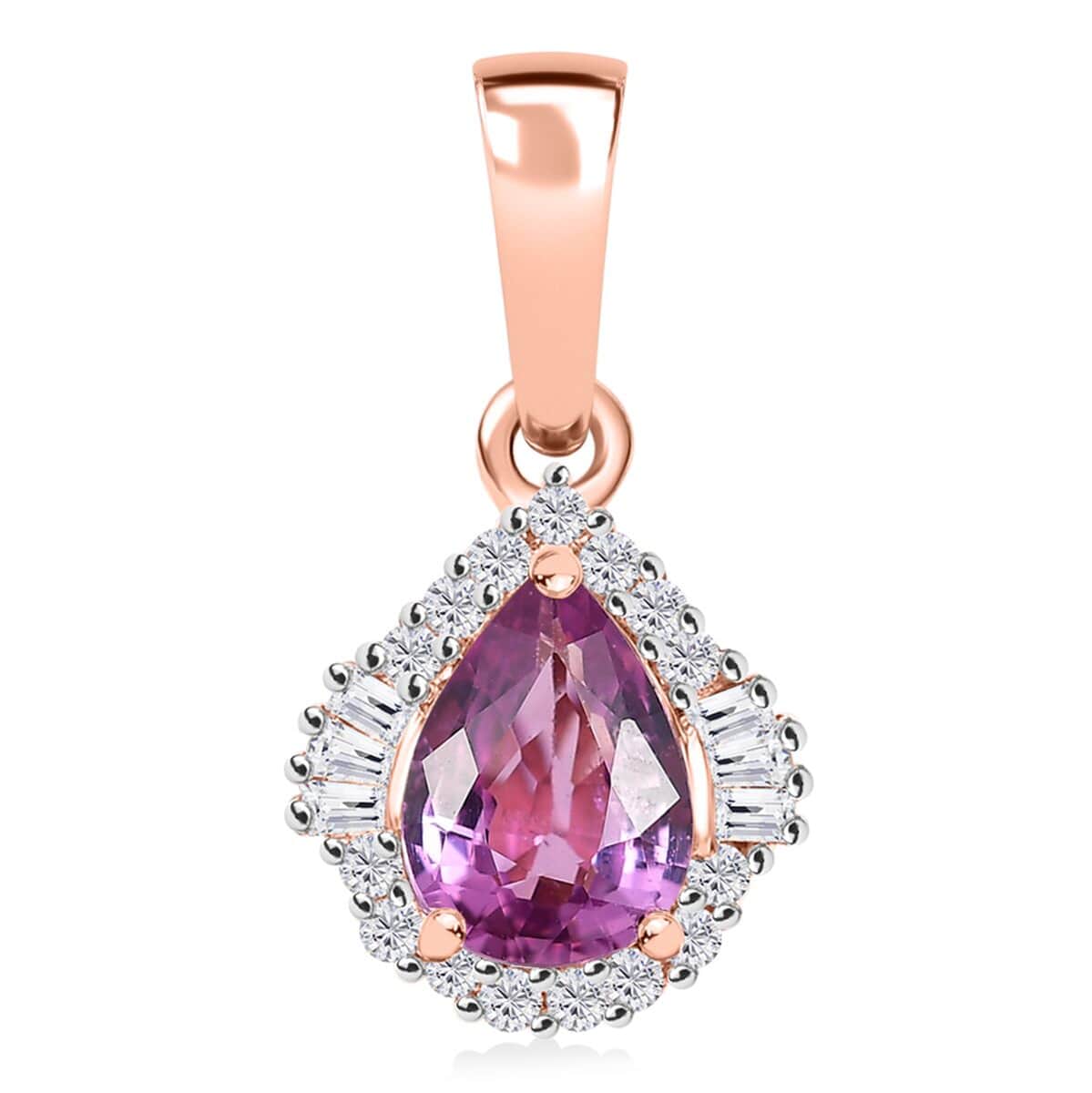 Luxoro AAA Madagascar Purple Sapphire and G-H I2 Diamond 1.00 ctw Halo Pendant in 10K Rose Gold image number 0