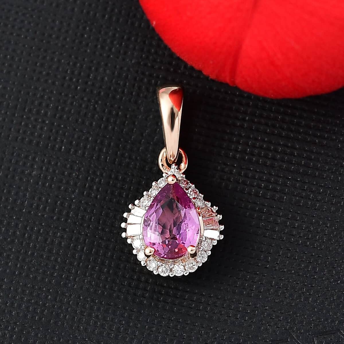 Luxoro AAA Madagascar Purple Sapphire and G-H I2 Diamond 1.00 ctw Halo Pendant in 10K Rose Gold image number 1